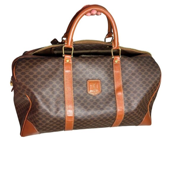 CELINE Macadam Duffel Bag Brown Canvas Duffle Bag Celine Lock Leather Cloche